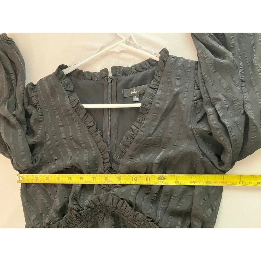 Lulus Black Long Sleeve Mini Dress Ruffle Empire Cocktail Small Date Nite NWT - Picture 5 of 10